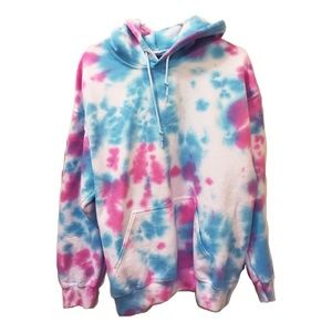 Oversized Blue and Pink Tie-Dye Hoodie Sweatshirt